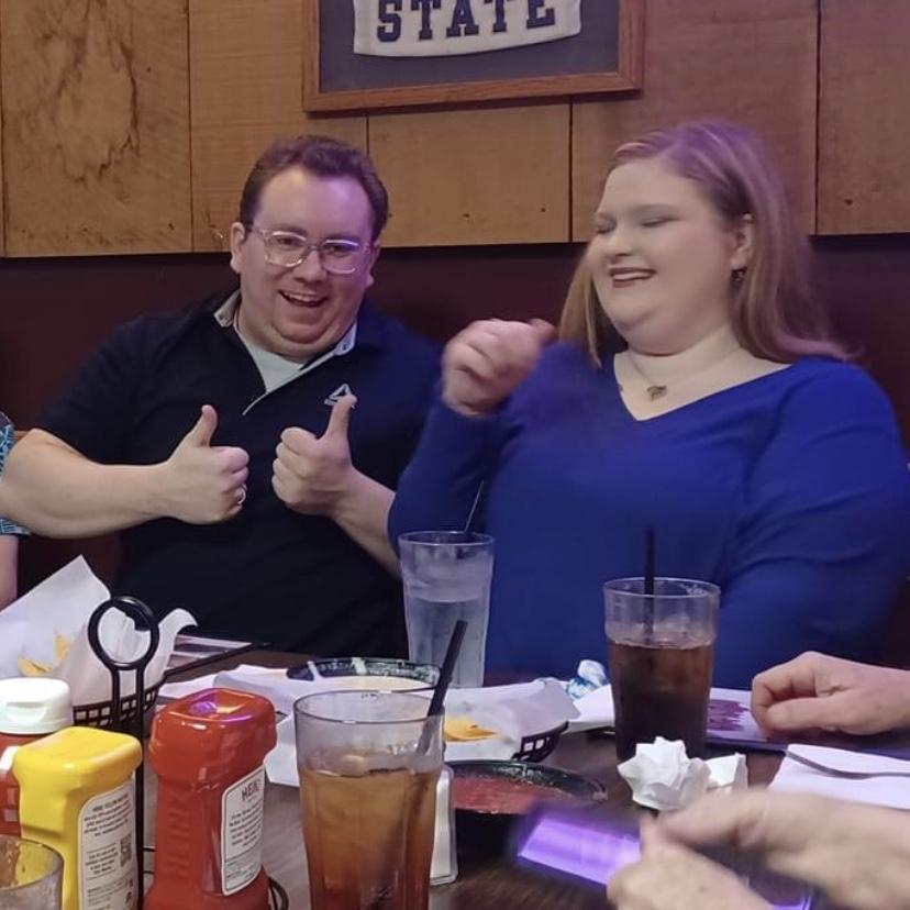 goofing off at the engagement/birthday dinner