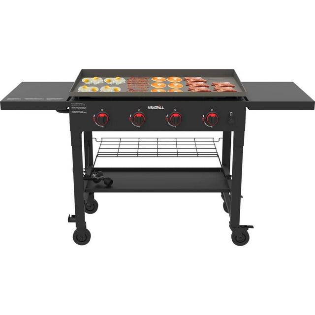 4-Burner Propane Gas Grill in Black with Griddle Top