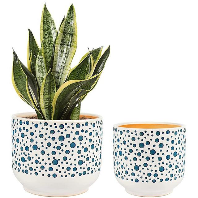 Ceramic Plant Flowerpot,Gohearin Hand-Painted Flowerpot Set,6.6+5.4-inch Indoor Flowerpot with Drain Hole,Used for Indoor Plants,Cactus,Succulent Plants and Other Outdoor Garden,2-Piece Set