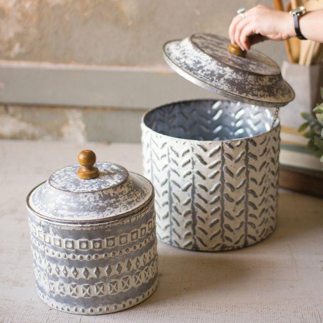 Textured Tin Canisters - Set of 2