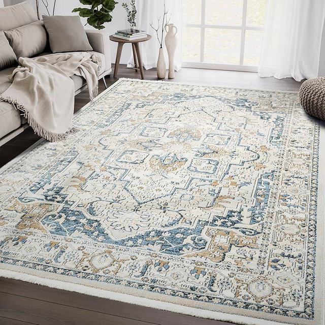 Abani Savoy Collection Area Rug - Blue and Green Vintage Design - 6'x9' - Easy to Clean - Durable for Kids and Pets - Non-Shedding - Medium Pile - Soft Feel - for Living Room, Bedroom & Office