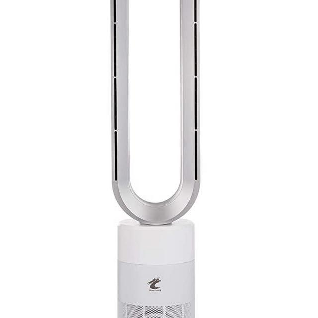 AB18 Bladeless Tower Fan, 9 Speeds 32 inchs 43W Leafless Fan with Remote Control, Air Circulator Fan for Home Air Conditioner in office/living room/bedroom,white and Silver