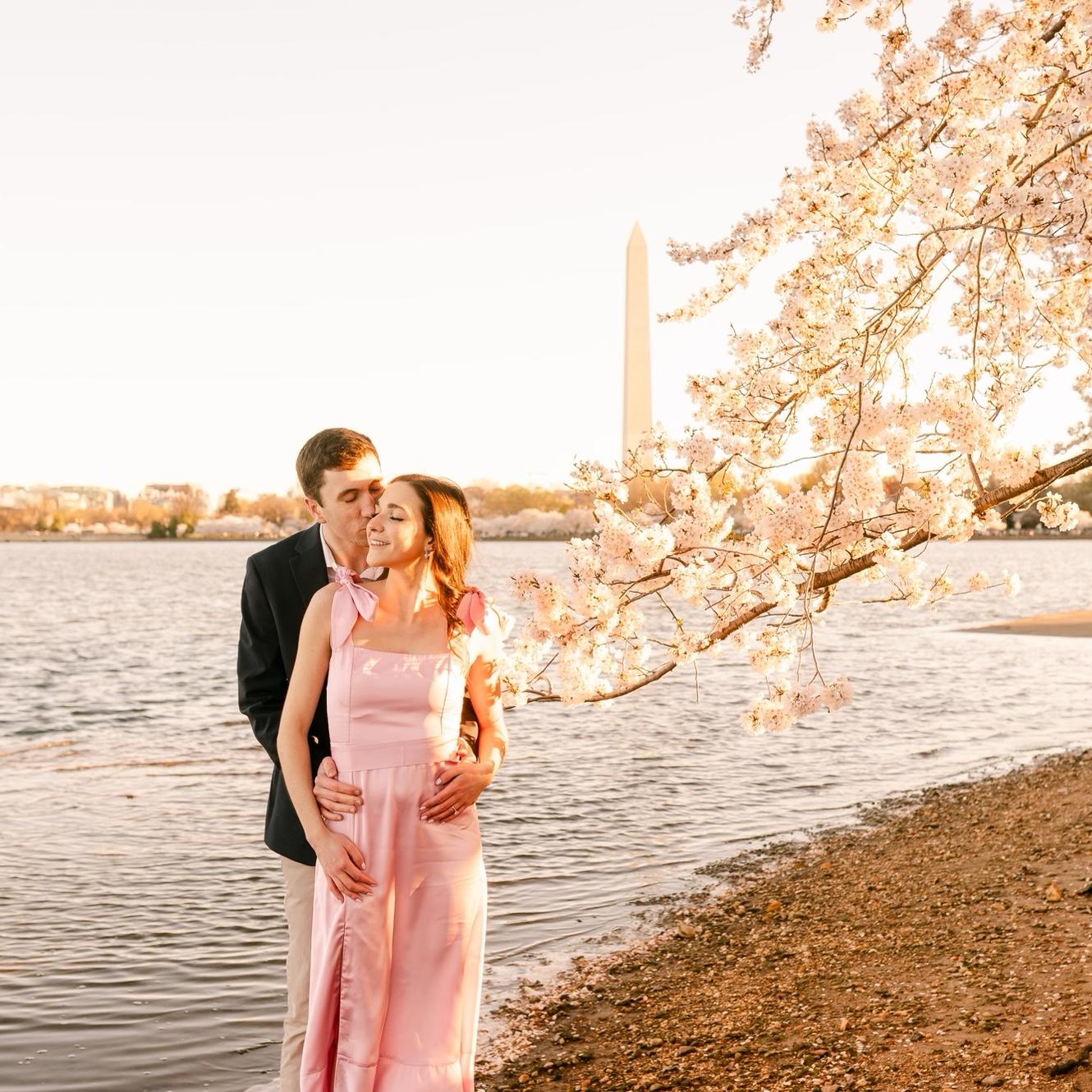 Cherry blossom engagement photos. March 2024.