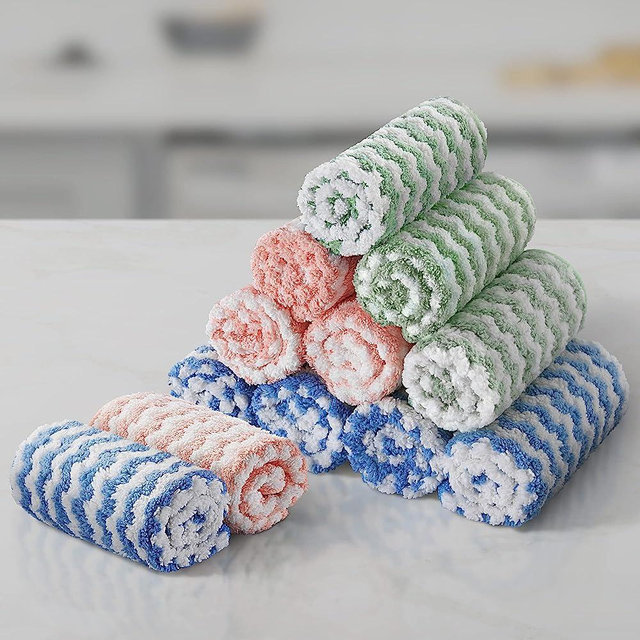 JOYMOOP Microfiber Cleaning Cloth, Larger Kitchen Towels, Dish Rags for Dish Drying Washing, Absorbent Streak Free Lint Free Rags for Cleaning, Reusable and Washable Dish Towels-12 Pack