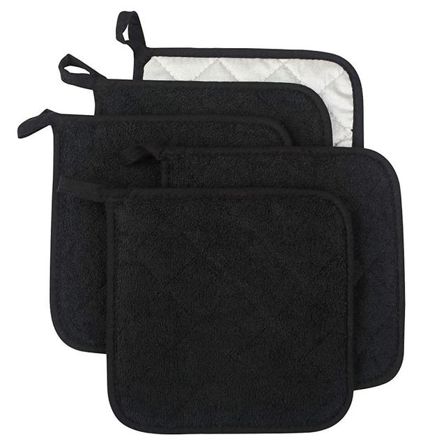 Lifaith 100% Cotton Kitchen Everyday Basic Terry Pot Holder Heat Resistant Coaster Potholder for Cooking and Baking Set of 5 Black