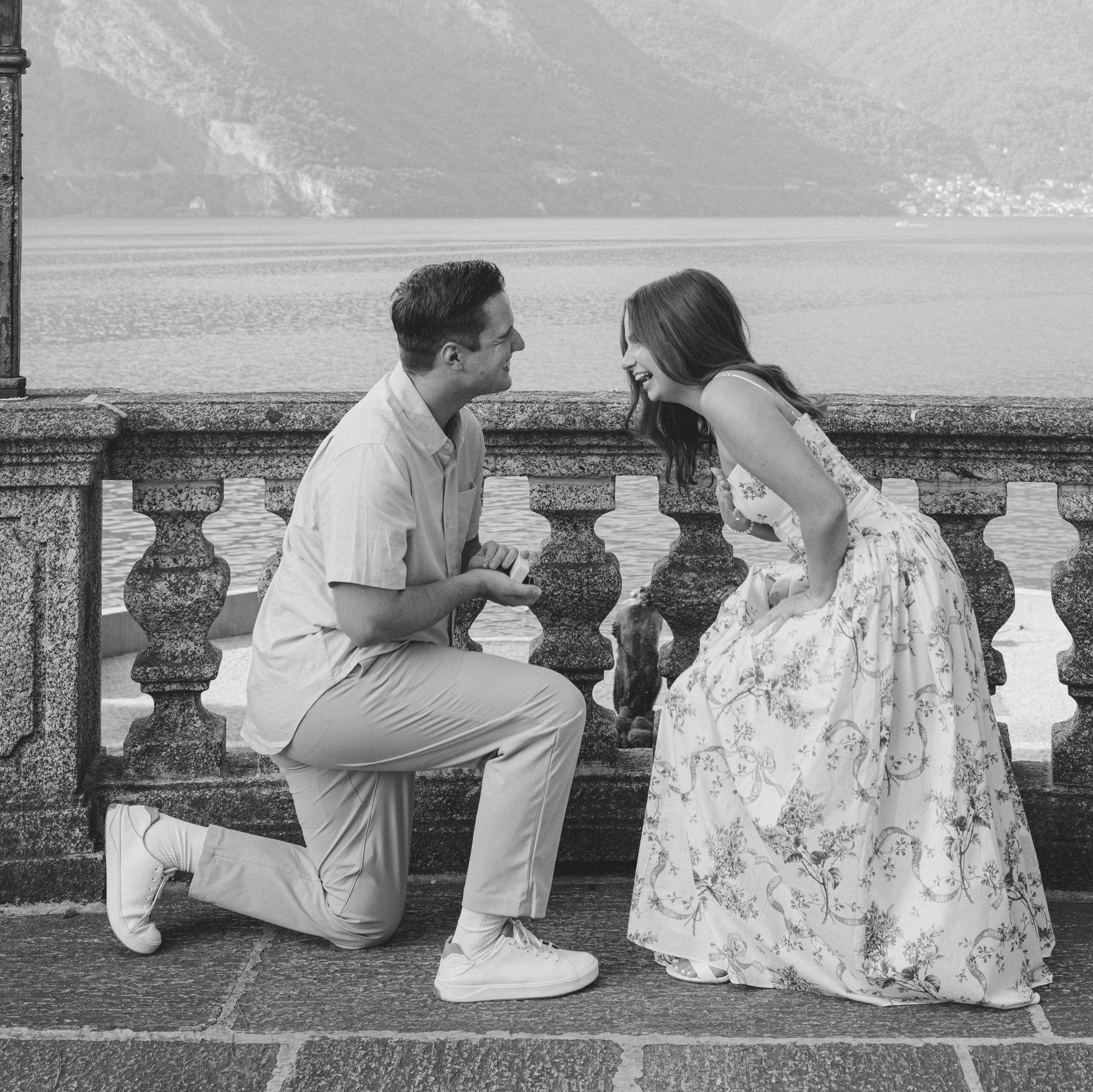 Location: Lake Como, Italy. Mason surprised Laura with a proposal and she said yes!