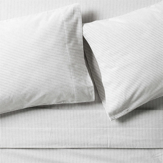 Cozysoft Organic Flannel Grey Stripe Queen Bed Sheet Set