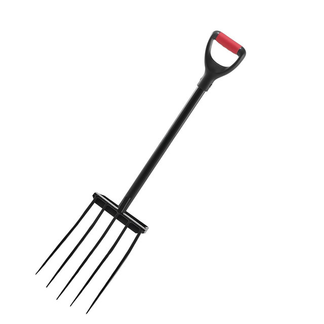 Garden Fork 5-Tine Heavy Duty Forged Steel Spading Pitchfork 41 Inch with Metal Handle Ergonomic Y-Grip for Soil Composting and Farming