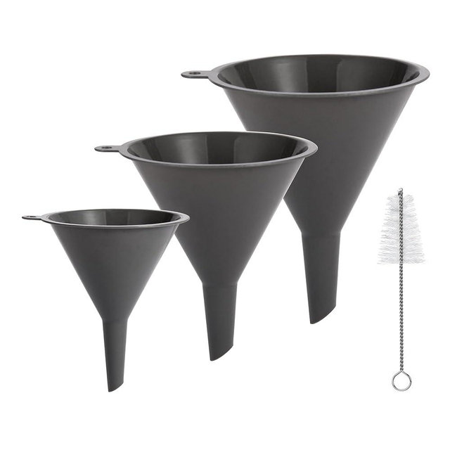 Plastic Kitchen Funnel Set of 3 with Clean Brush, BPA Free Round Food Funnels for Kitchen Use, Multifunctional Funnels for Filling Canning&Bottles, Suitable for Cooking, Lab and Automotive Use