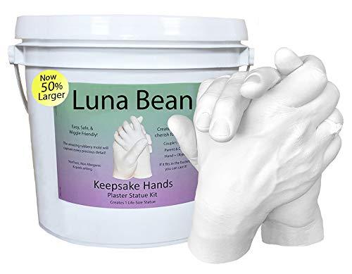 Luna Bean LARGE KEEPSAKE HANDS Plaster Statue COUPLES Molding & Casting Kit | Now 50% More Mold Making Materials and Larger Bucket