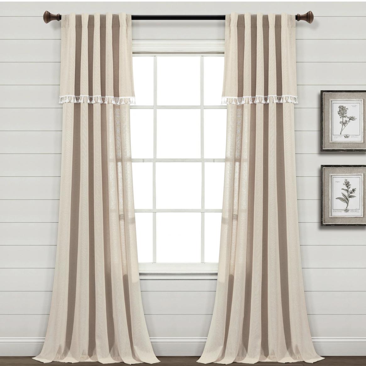 Ivy Tassel Faux Linen Window Curtain Panel Set