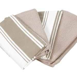 ACCENTHOME Waffle Kitchen Towels Set of 4 100% Cotton Stripe Design Tea Towel Absorbent Hand Dish Cloths for Drying & Cleaning Rags. Christmas Holidays Gifting 18 x 26 Inch In White & Light Brown