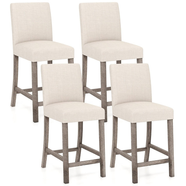 Costway 4PCS 24.5" Counter Height Bar Stools Modern Fabric Upholstered Kitchen Chairs Beige