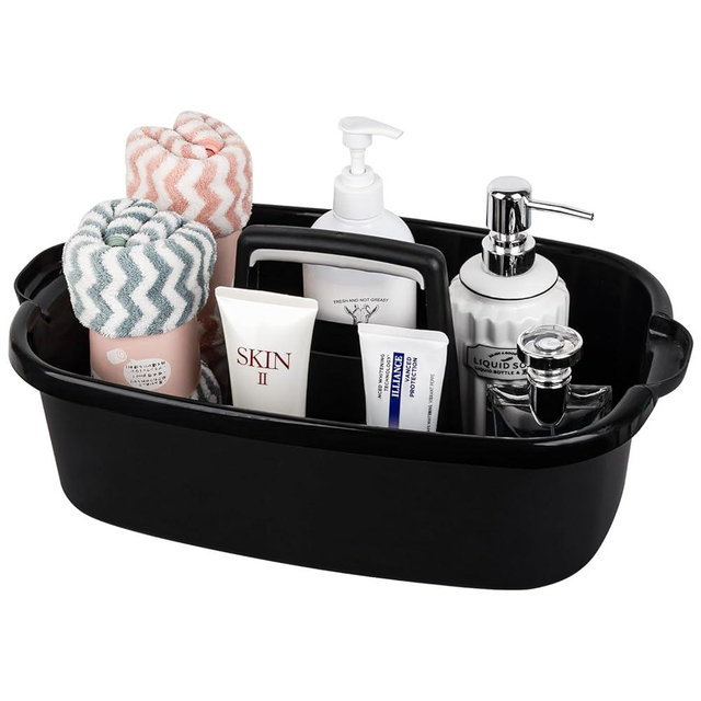 Large Cleaning Supplies Caddy Portable Shower Basket Supply Organizer with Handle Plastic Bucket Tool Storage for Bathroom, Bedroom, Kitchen, College Dorm, Garden, Black