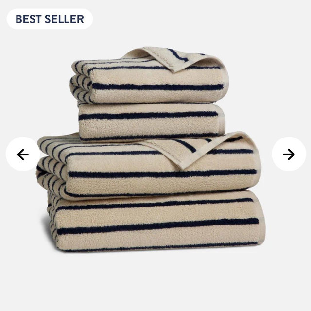Super-Plush Turkish Cotton Bath Towel Bundle Striped Midnight Navy