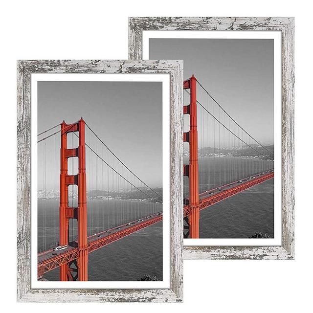 Q.Hou 11x17 Picture Frames Wood Patten Distressed White 2 Packs, Farmhouse Wall Decor, Smooth Molding & Acrylic Cover, Great for Prints, Poster, Mural and Picture (QH-PF11X17-RW)