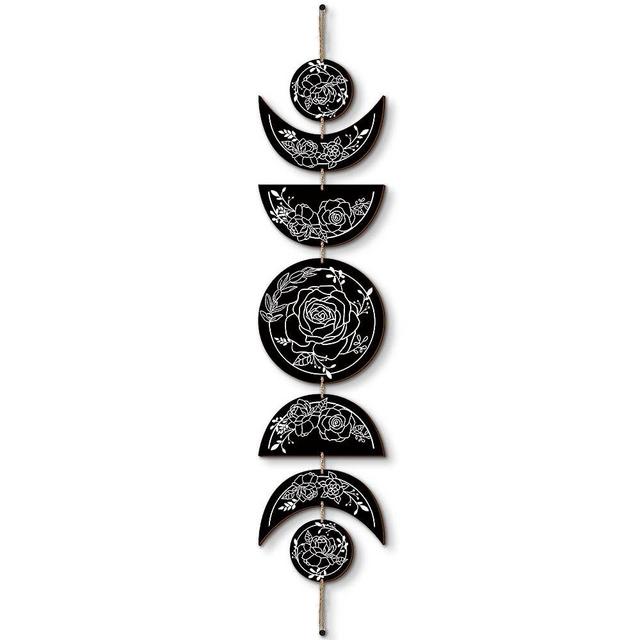BBTO Rustic Boho Wall Decor Moon PhasesMinimalist Room Wooden Phase Hanging Farmhouse Sign for Home Bedroom (Black, White)