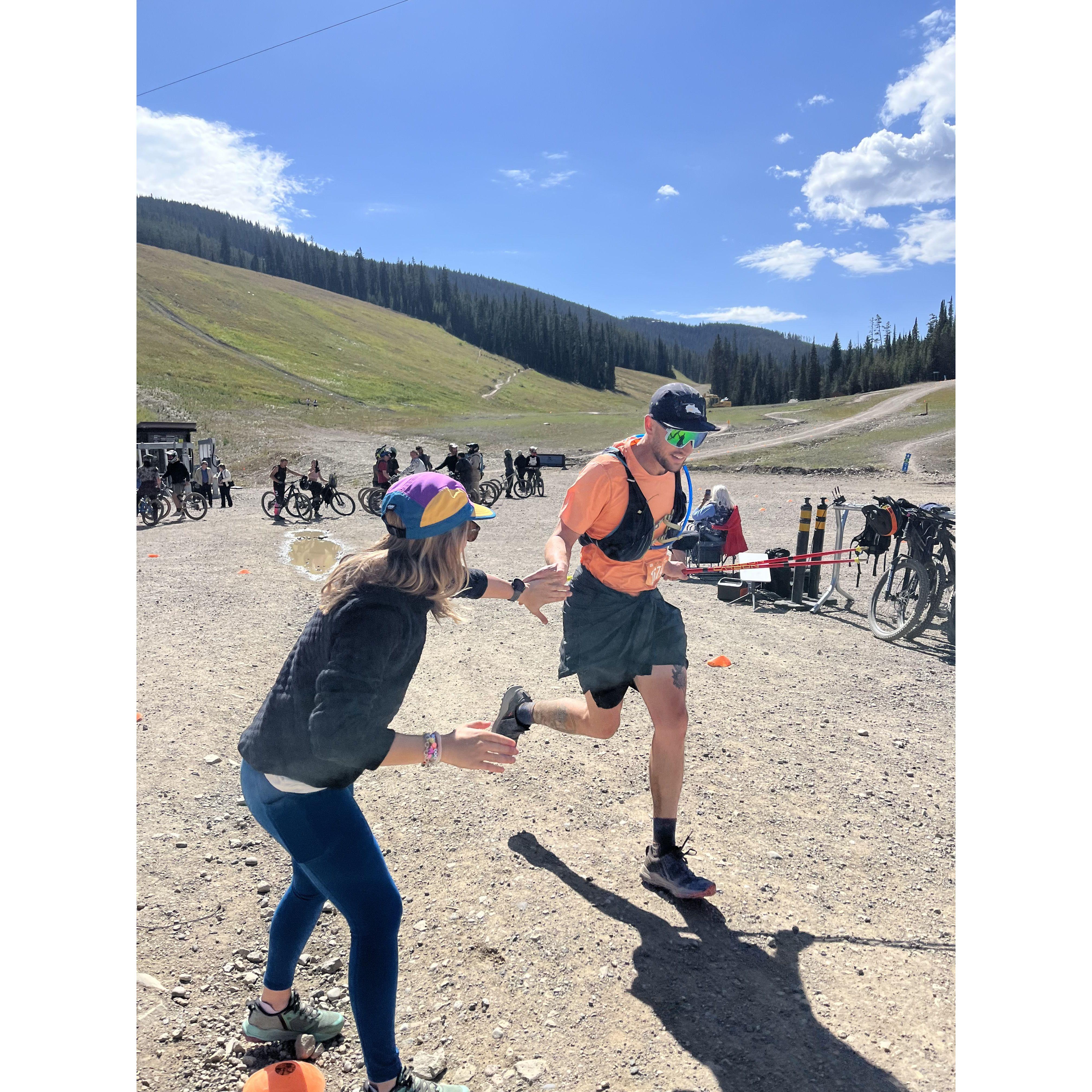 Sam finishing the Rut 50K in Big Sky, MT.