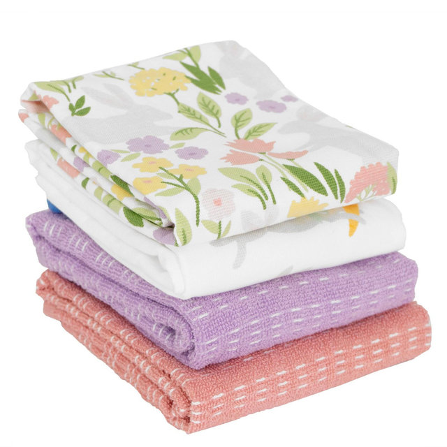 John Ritzenthaler Co. 100% Cotton Kitchen Towels, Easter Bunny Spring – Absorbent Dish Towels for Drying & Cleaning – Soft & Durable