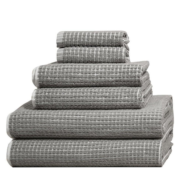 ONSEN Terry Cotton Waffle Bath Towel Set – Luxury Bathroom Towel Set with Hand Towels & Face Towels – Quick Dry, Soft & Absorbent Cotton Towels for Bathroom, Durable & Lightweight (Grey Fog, Full Set)