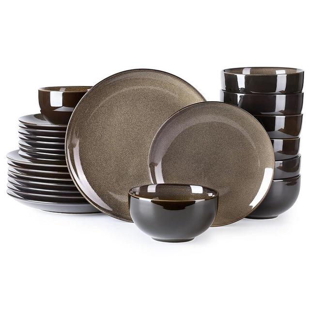 LERATIO Ceramic Dinnerware Sets of 8,Stoneware Plates and Bowls Sets,Handmade Reactive Glaze Dishes Set,Chip Resistant and Scratch Resistant | Oven&Dishwasher & Microwave Safe-Chestnut(24PCS)