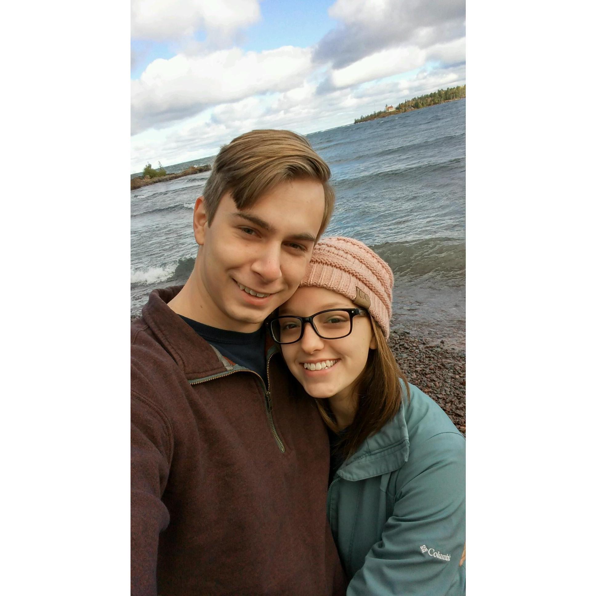 Walking along the beach in Copper Harbor