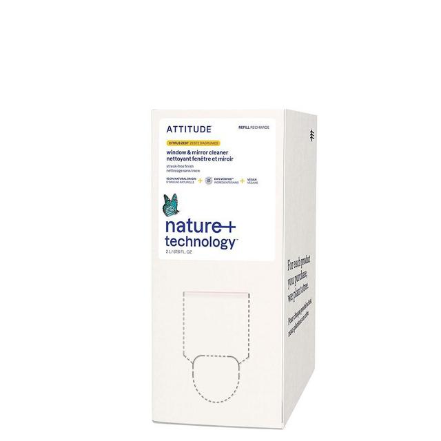 ATTITUDE Window and Mirror Cleaner, EWG Verified, Plant- and Mineral-Based Ingredients, Vegan and Cruelty-free Household Products, Citrus Zest, Bulk Refill, 67.6 Fl Oz