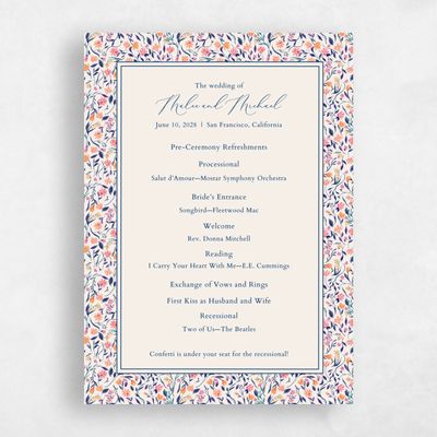 Dark Royal, Beige Wedding Program - Ariella