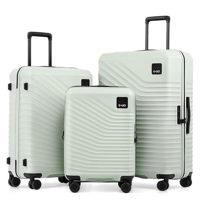 Coolife Luggage Suitcases Hardside Lightweight: Durable PC Expandable Travel 3 Piece Set with Dual Spinner Wheels & TSA Lock, 20/24/28 (20" Expandable) (Light Green, 3-Piece Set (20/24/28))