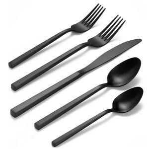 Alata Cube Black 20-Piece Forged Silverware Set Stainless Steel Flatware Set,Service for 4,Matte Satin Polished Cutlery Set,Dishwasher Safe