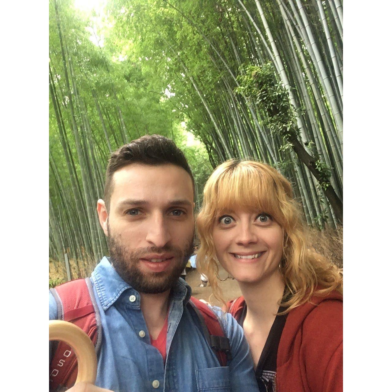 Walking amidst bamboo in Kyoto, Japan