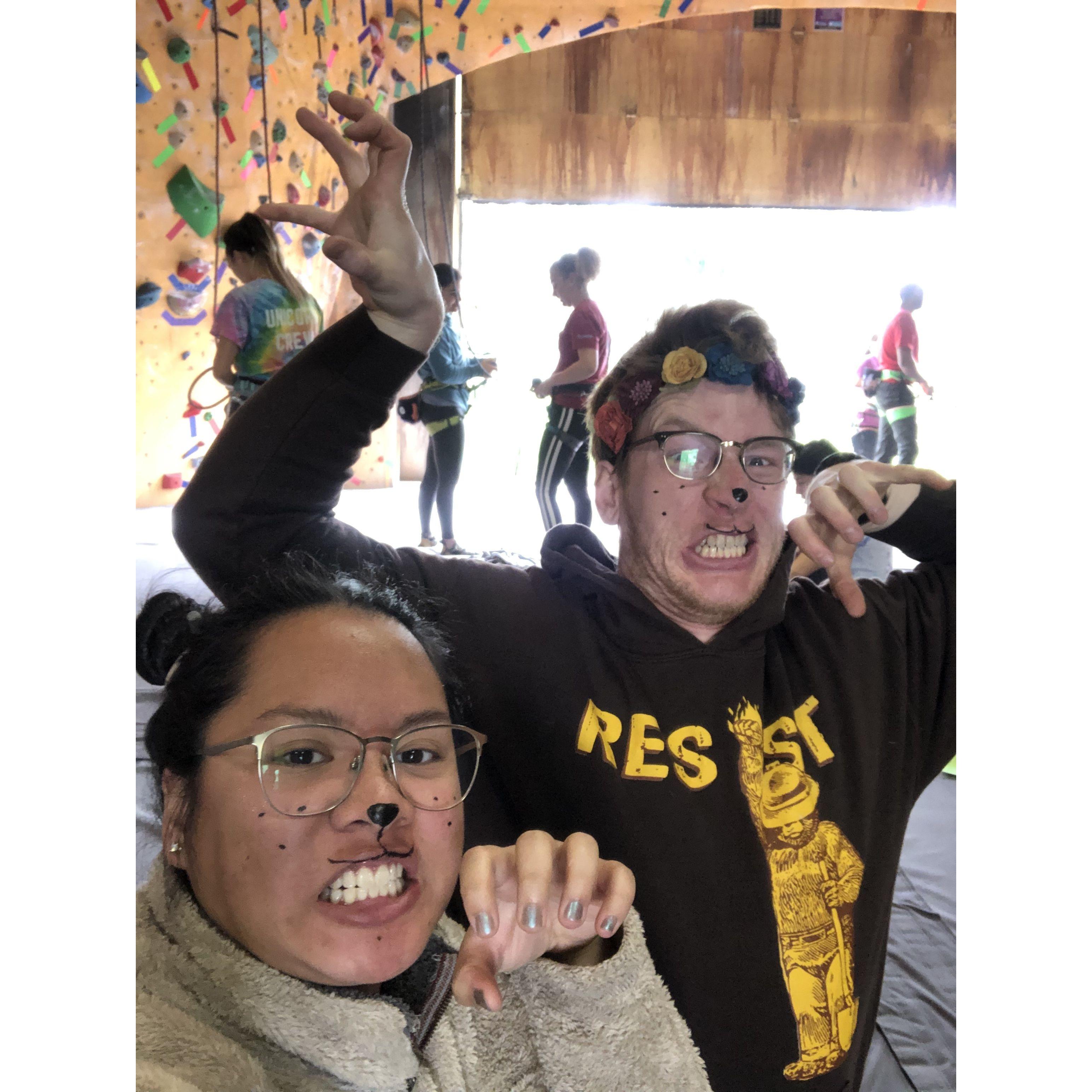 The local rock climbing gym in Davis, Rocknasium, put on climbing competitions where costumes were encouraged. We went as two of the three little bears.