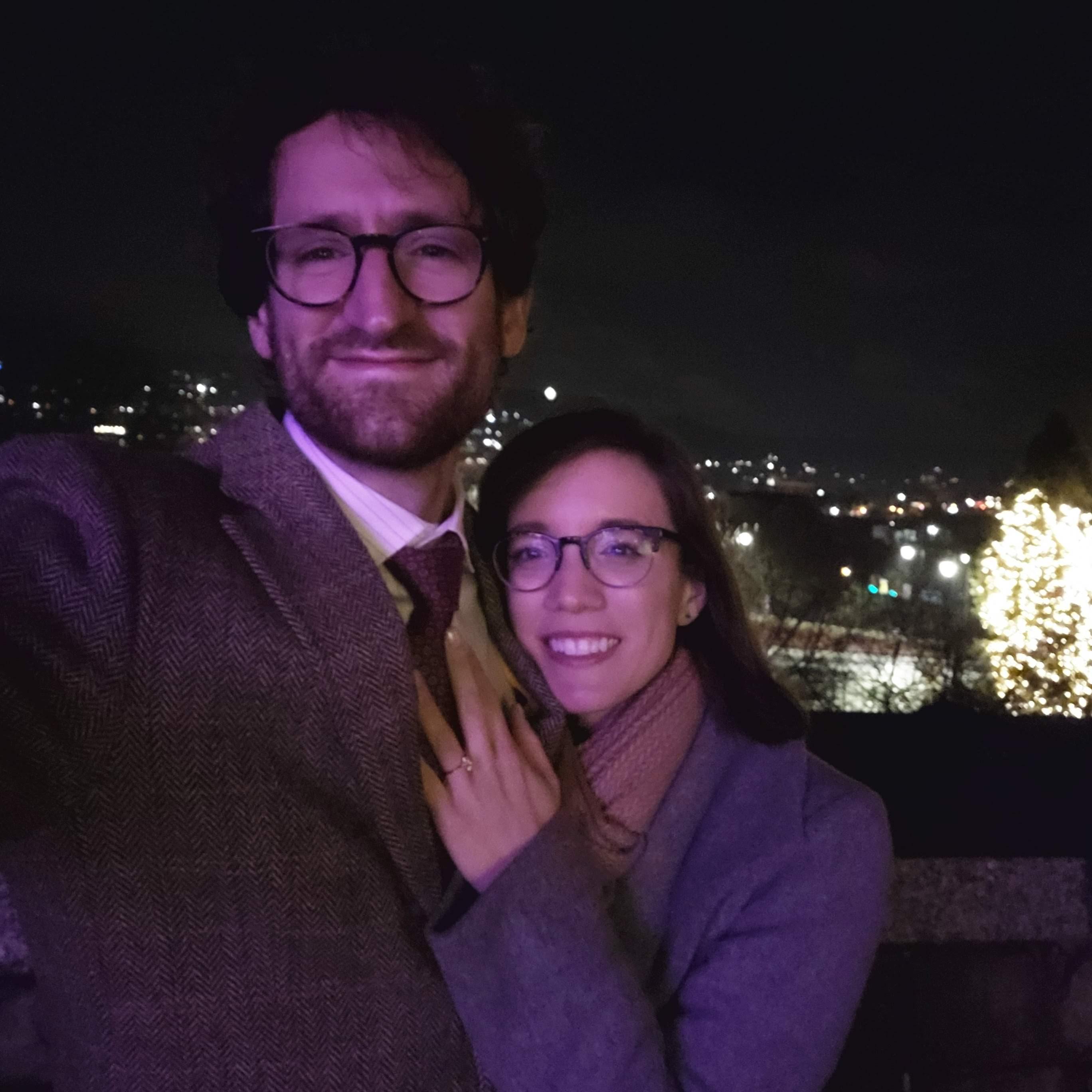 Our engagement! At the site of our very first date. Downtown Bethlehem. Christmas Day 2021.