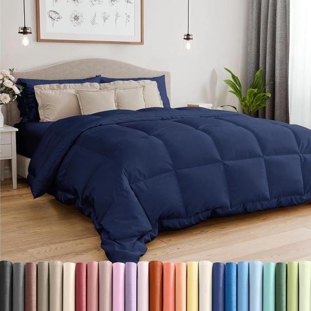 King Size, Navy Blue Alternative Down Comforter - Warm, Lightweight, Luxury and Breathable Hotel Quality Bedding Set - All Season Fluffy and Cozy Oversized Cooling Microfiber Duvet Insert Comforter
