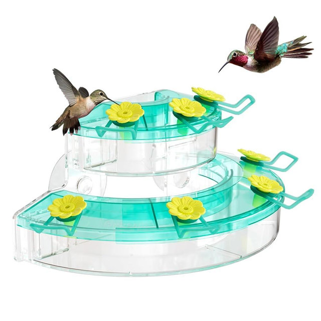 Birdream Window Hummingbird Feeders for Outdoors, with Strong Suction Cups & 7 Feeding Ports, Easy to Use and Maintain, Gift for Bird Lover, Plastic Bird Feeder, 1 Pack, 10oz - Green