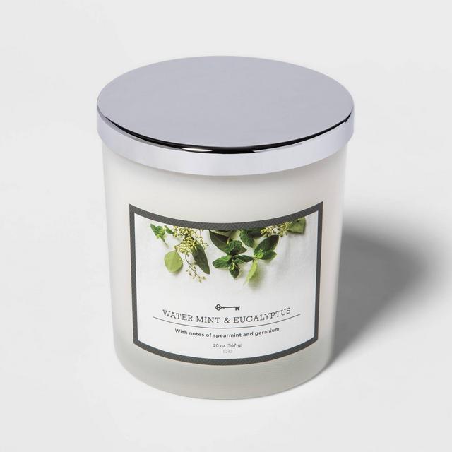 20oz Lidded Milky Glass Jar 3-Wick Water Mint and Eucalyptus Candle - Threshold™