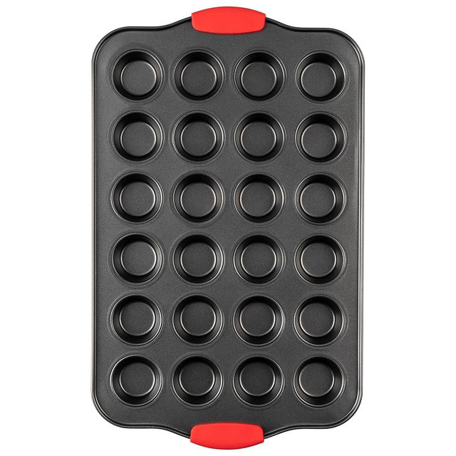 Tiawudi Mini Muffin Pan, 24 Cavity Cupcake Pan, Nonstick Baking Pan, Heavy Duty Small Muffin Tin with Silicone Grip Handles