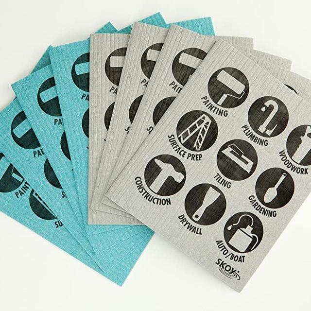 Skoy SK111 Eco-Friendly Swedish Dishcloth-Hardware Design Pack of 8, 8-Pack, Turquoise and Grey (8 Piece)