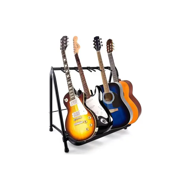 Pyle Foldable Multi-Guitar Stand - Holds Up to 5 Guitars - Black