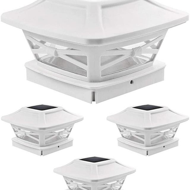 Davinci Lighting Renaissance Solar Outdoor Post Cap Lights - Includes Bases for 4x4 5x5 6x6 Posts - Bright LED Light - Pearl White (4 Pack)