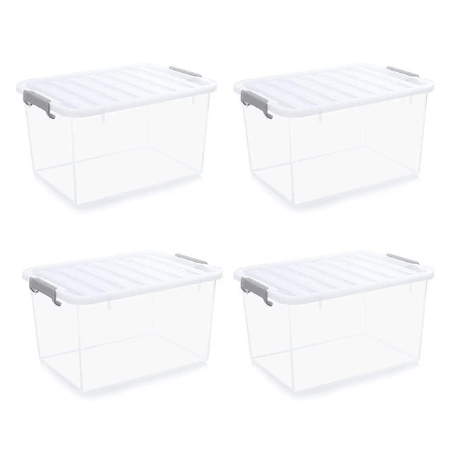 Citylife 44.4 QT Plastic Storage Bins with Latching Lids Stackable Storage Containers for Organizing Large Clear Storage Box for Garage, Closet, Classroom, Kitchen, 4 Packs