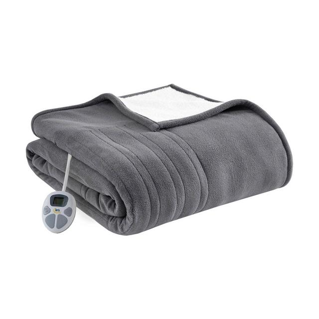 Serta King Fleece to Sherpa Electric Bed Blanket Charcoal Gray