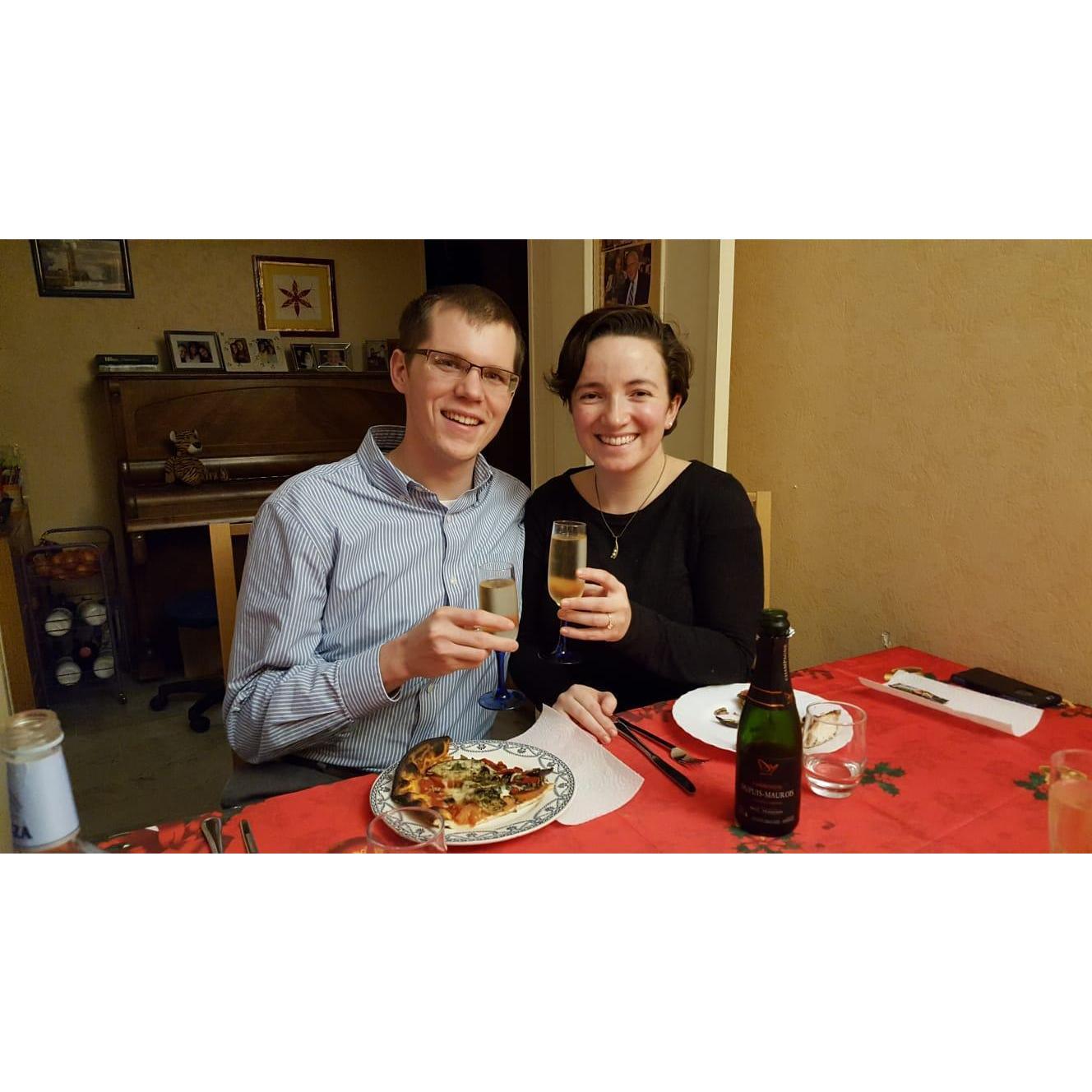 Pizza and champagne is the perfect meal to eat after getting engaged