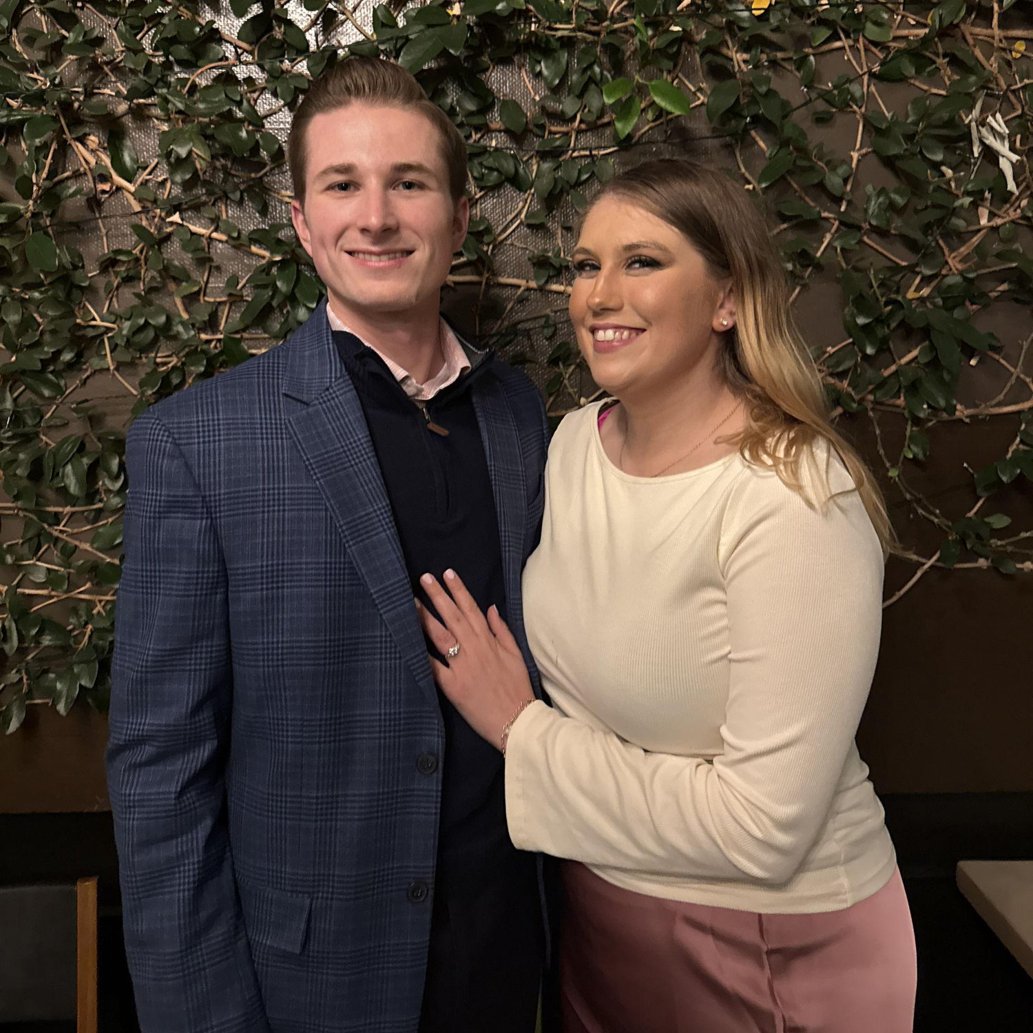 At our celebratory dinner after our engagement.