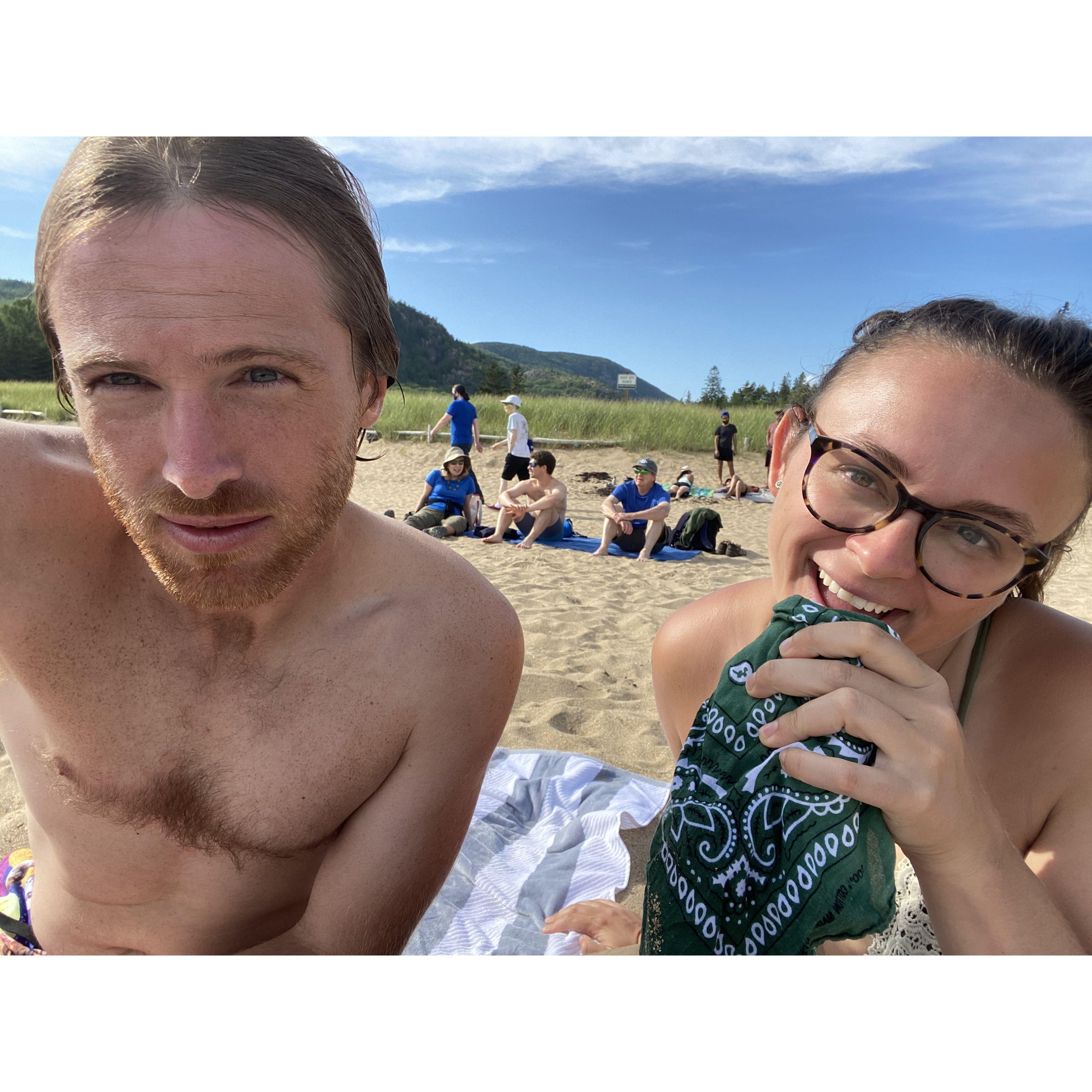 Right after the lifeguard told me to get him out of the water or he would get hypothermia because Maine.