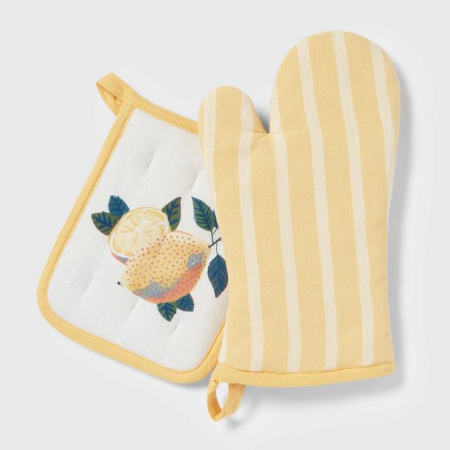 2pc Cotton Lemons Oven Mitt and Pot Holder - Threshold™