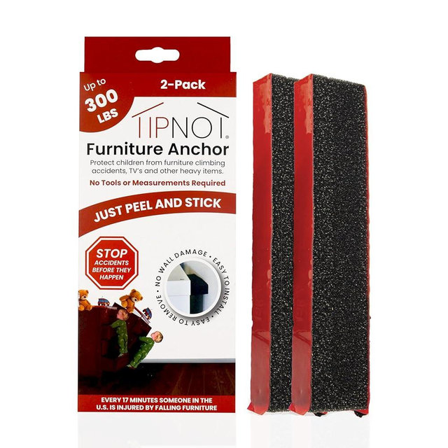 TipNot Adhesive Furniture Anchor, No-Drill, Aesthetic & Invisible Once Installed, Anti-Tip Furniture Safety Anchor to Childproof and Babyproof Your Home, Holds Up to 300 Pounds, 2-Pack