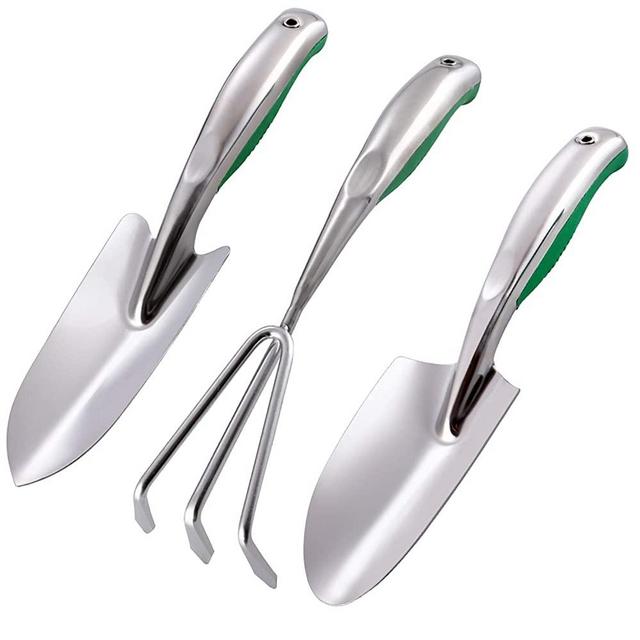 HOMY Garden Tool Set, Stainless Steel Heavy Duty Gardening Kit with Soft Rubberized Non-Slip Ergonomic Handle, 3 Piece Includes Hand Trowel, Transplant Trowel and Cultivator, Gardening Supplies Gifts