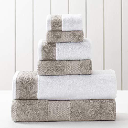 Amrapur Overseas 600 GSM 6-Piece Towel Set with Filgree Jacquard Border, Taupe