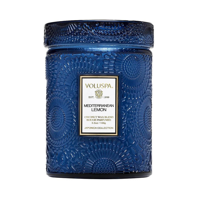 Voluspa Mediterranean Lemon Candle Jar, 5.5 oz, Coconut Wax Blend, Small Scented Candles for Home, 50 Hour Burn Time, Poured in the USA